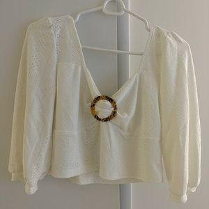 White Eyelet Crop Top with Tortoise buckle